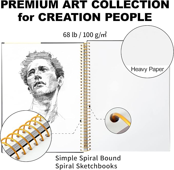 Yoment 9"x12" Hardcover Sketchbook for Drawing，120 Sheets，100GSM | Black,Spiral Bound Sketch Pad Premium Art Sketchbook Artistic Drawing Paper Pad for Kids Adults Beginners Artists