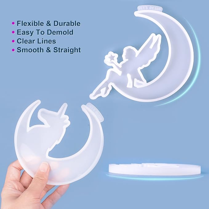 LET'S RESIN Resin Molds, Crescents Moon Molds, Epoxy Molds, Silicone Molds for Epoxy Resin, Wolf with Moon, Cat with Moon, Unicorn with Moon