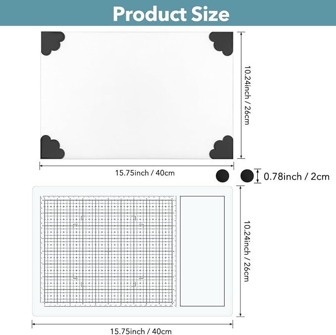 2PcsMagnetic Glass Craft Mat and Non-Stick Craft Mat Set Heat Resistant Glass Media Cutting Mat W/Magnets Gridlines and Measurements; for Stamping, Ink Blending, Stenciling Scrapbooking Craft Project