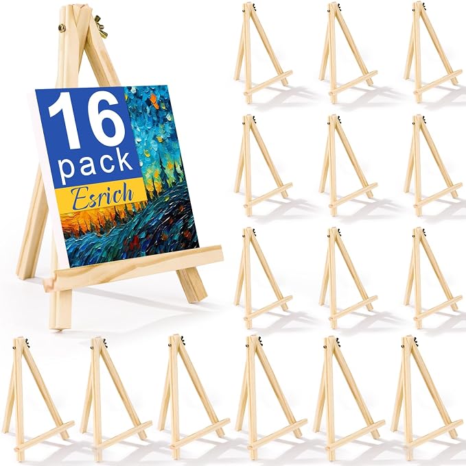 ESRICH 16 PCS 9 Inch Easel for Painting, Easel Stand for Painting Canvas | Wood Easel Stand for Sign,Tabletop Easels for Painting, Small Art Easel Canvas Stand Photo Display Holder for Kids Adults