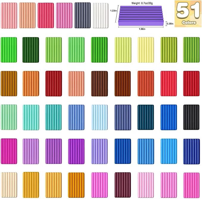 Ixiaoyoo 51 Colors Polymer Clay, Oven Bake DIY Modeling Clay for Kids | Easy to Shape, Non-Sticky, Model Clay Toys with Sculpting Tools, Art Supply for School Project, Home Decor, Gift for Artists