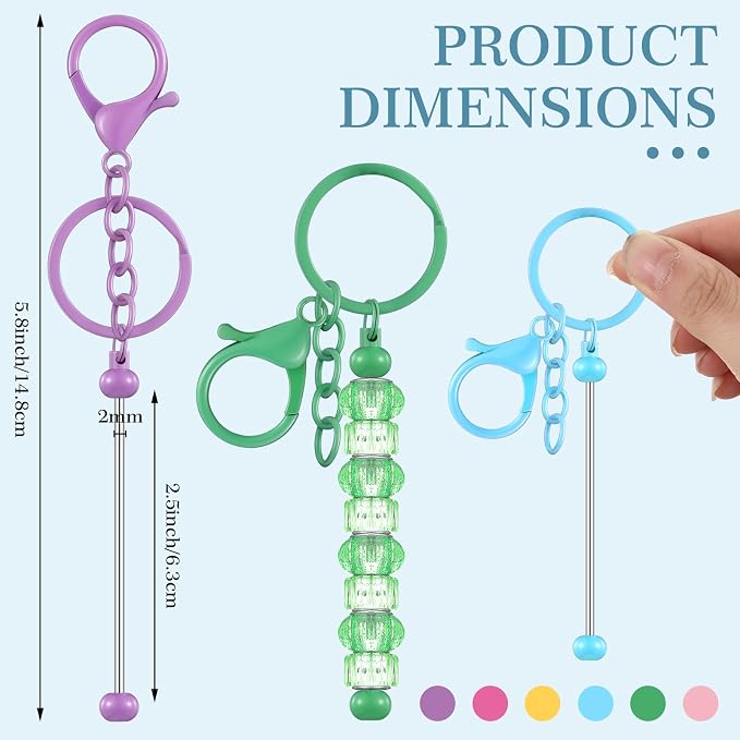 Huwena 6 Pcs Beadable Keychain Bars Metal Blanks DIY Crafts Jewelry Gift