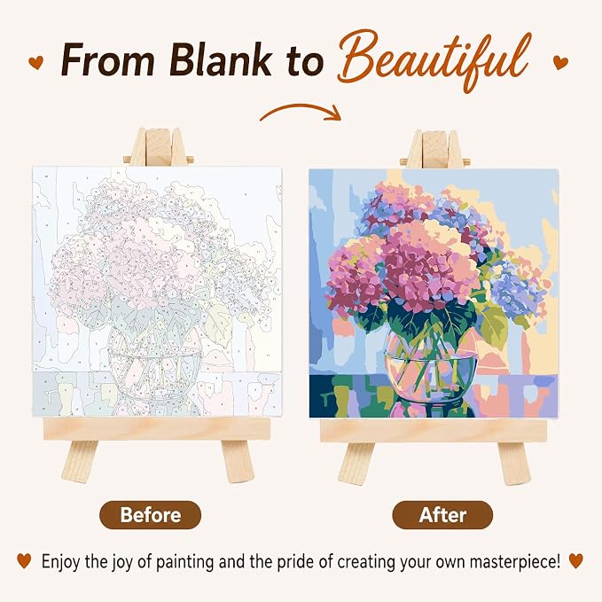 AUKELHJ Framed Paint by Numbers Kit for Adults, Hydrangea, 10x10 inch