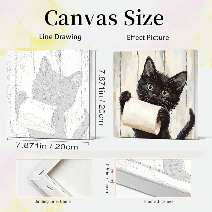 Clendo 4 Pack Black Cat Paint by Numbers Kit for Adults with Frame - Animals in Bathtub Adult Paint by Number Kit DIY Oil Painting Kits for Home Wall Decor 8x8 Inch