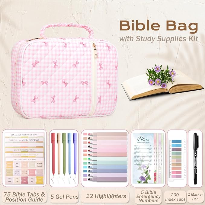 XKDOUS Bible Cover Case for Women Bible Bag Journaling Kit w/Study Supplies