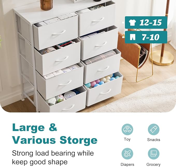 OLIXIS 8 Drawer Storage Dresser for Bedroom, White Closet Organizers Units