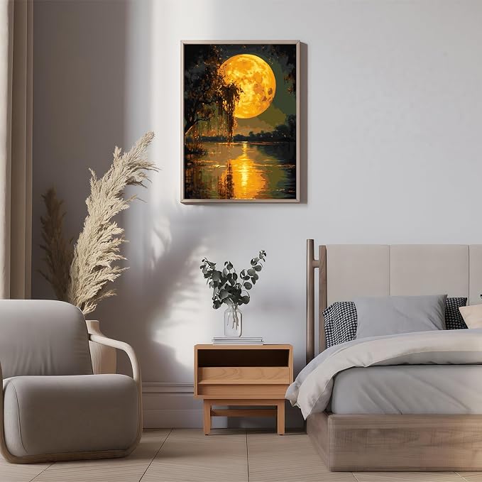 Acelii Paint by Numbers Kit for Adults Beginner,Bright Moon Oil Painting Kit Adult Paint by Number Kits on Canvas,DIY Painting for Beginners Art by Numbers Home Wall Decor 11.8x15.7 Inch