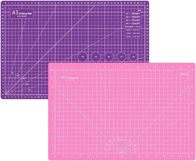 Headley Tools 18"x12" Thickened Self Healing Cutting Mat, A3 Rotary Cutting Sewing Mat for Crafts, Double Sided 5-Ply Table Cutting Board for Fabric Quilting Art Hobby Project, Pink/Purple