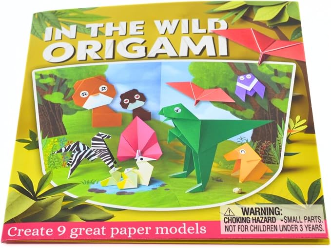 House of Marbles Wildlife Origami Kit for Kids - Beginner Paper Folding Craft Set with 30 Sheets, 9 Animal Models, Stickers & Display Scene