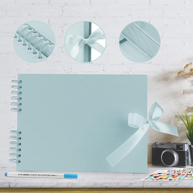 Gotideal 80 Pages Scrapbook Album with 10 Metallic Markers, Blue | Craft Paper Photo Album for Wedding and Anniversary, Family DIY Scrapbook Accessories with Scrapbooking Stickers Corners
