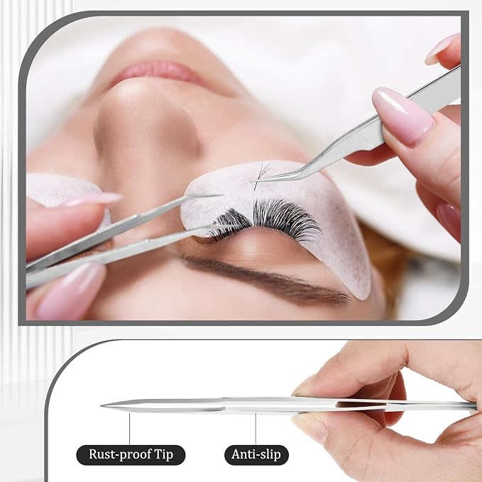 Honoson 9 Pcs Curved Pointed Craft Tweezers Precision Tweezer,Silver