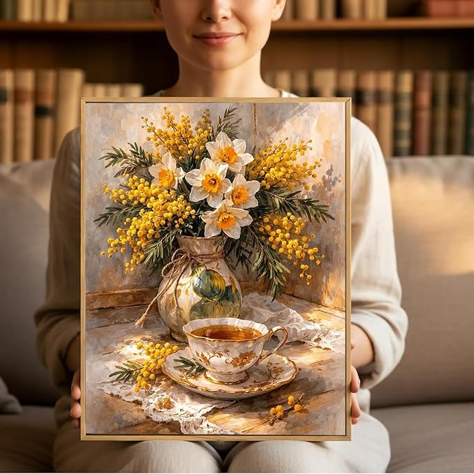 AIBOERL Diamond Art Kits for Adults,Flowers Diamond Painting Wall Decor | Round Drill Vintage Flower Diamond Painting for Beginners DIY Rhinestone 5D Diamond dots(Gemstone Craft)Wall Art Gift 12x16IN