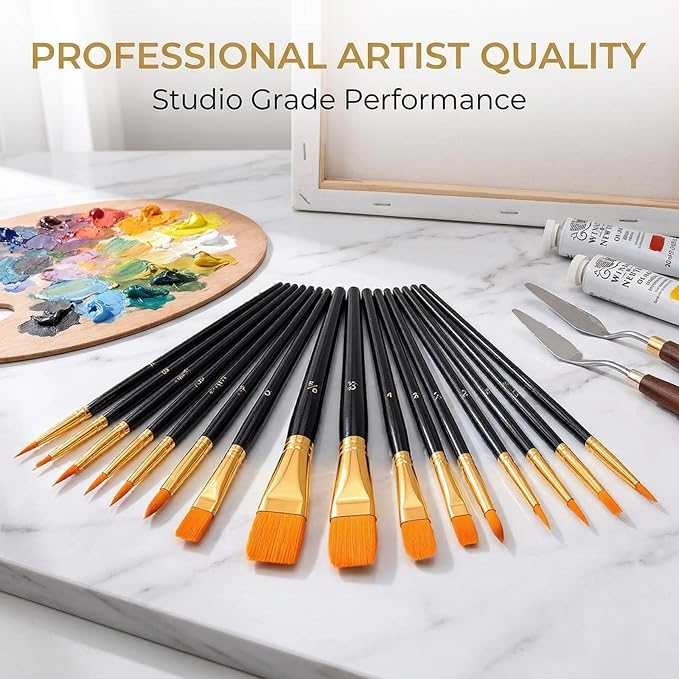 Soucolor Acrylic Paint Brushes Set, 20 Pcs Pointed Tip Artist Paintbrushes | Acrylic Painting Oil Watercolor Canvas Boards Rock Body Face Nail Art, Halloween Pumpkin Ceramic Crafts Supplies