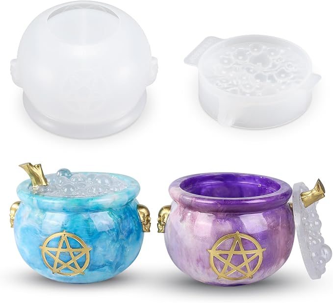LET’S Resin Witch Cauldron Resin Mold, Halloween Resin Molds | 3D Jar Resin Molds Silicone 4.7'' Width, Large Jar Molds for Epoxy Casting Craft, Storage Box,Candy Container,Candle Holder