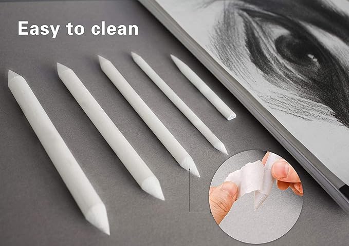 N NOROCME 10 PCS Blending Stumps,Sponge Pens and Sandpaper Pencil Sharpener | Kneaded Eraser,Tortillions Paper Art Blenders,Washable Reusable,for Student Artist Charcoal Sketch Drawing