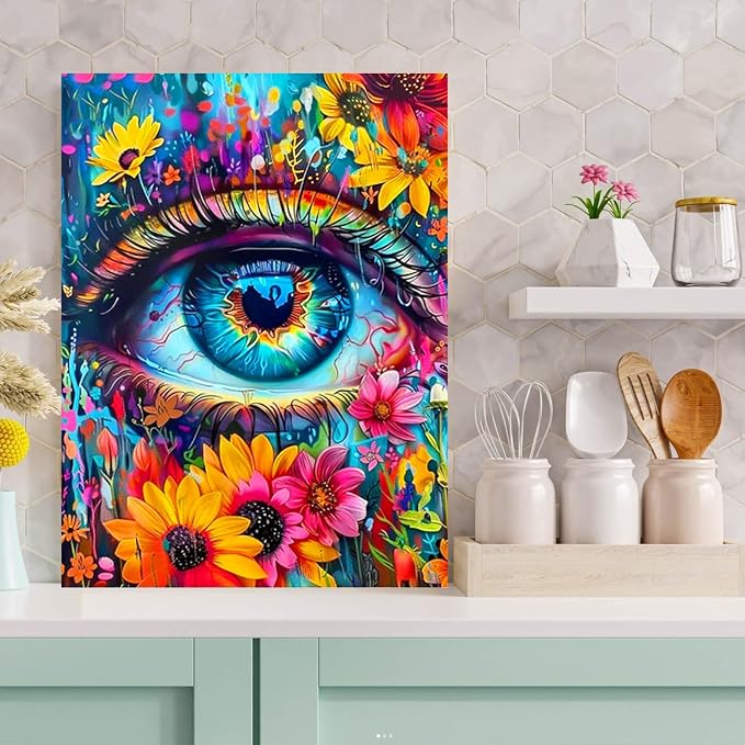 Diamond Art Kits for Adults Flowers Eye Diamond Painting Kit 12x16in | 5D Eye Diamond Art Painting Kit for Adult, DIY Full Round Drill Eyeball Gem Art Diamond Dots Kits for Home Wall Decor Gift