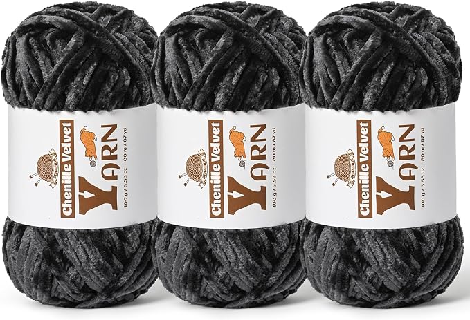 Chenille Crochet Carbon Grey Yarn 3 Pack