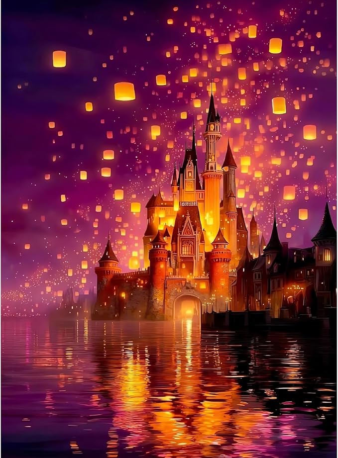 Magical Castle Paint by Numbers Kit for Adults Framed Canvas Frameworkless | Easy Adult Paint by Number Kits on Canvas DIY Magical Castle Painting for Beginners Art by Numbers for Home Wall Decor Gift