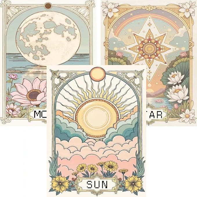 3Pack Vintage Tarot Astrology Diamond Art Kits for Adults,Sun,Moon,Star 5D Diamond Painting Kit,Diamond Dot Gem Art Painting Kits for Beginners-DIY Paint Crafts Kits for Home Wall Decor 12 X 16Inch