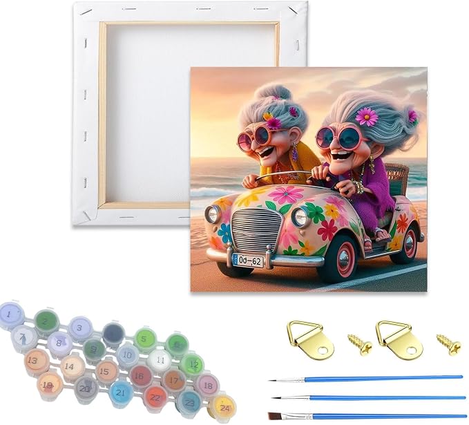 Hestarcul Paint by Numbers Kits for Adults,Grandma Easy Adult Painting by Number on Canvas for Beginner,Car DIY Watercolor Painting for Gift Home Decor Relax.