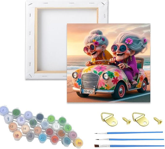 Hestarcul Paint by Numbers Kits for Adults,Grandma Easy Adult Painting by Number on Canvas for Beginner,Car DIY Watercolor Painting for Gift Home Decor Relax.