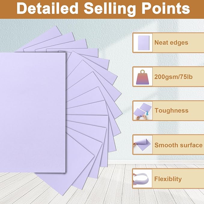 Silunkia 100 Sheets Purple Cardstock 5 Assorted Size Craft Paper 75lb