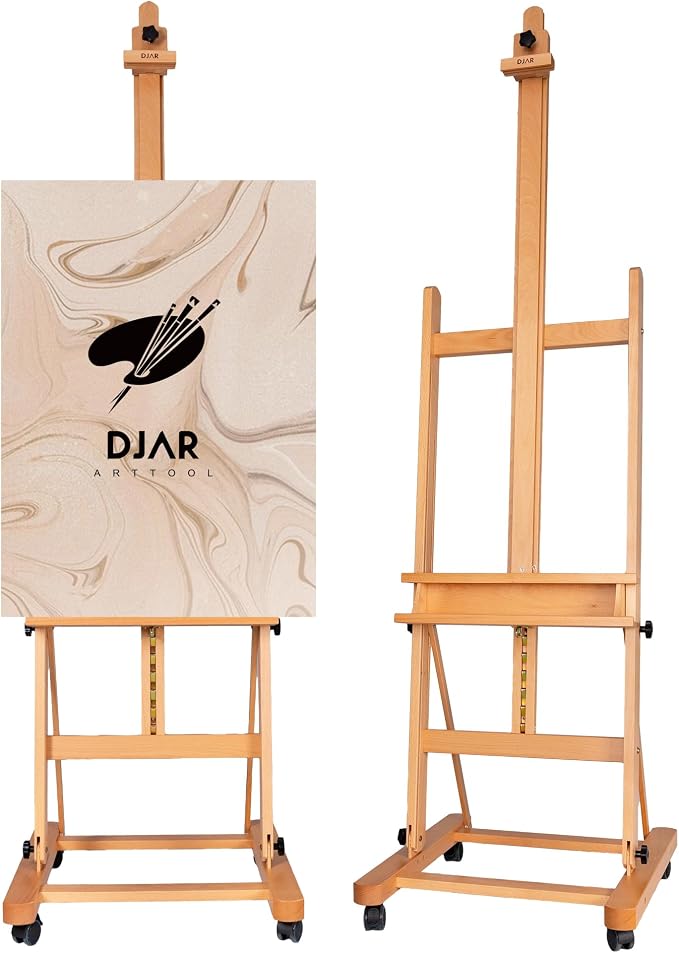 DJAR Large H-Frame Art Easel for Painting, 360° Casters Wheels, Natural
