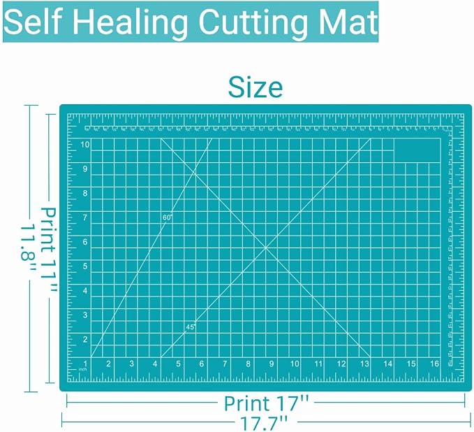 18"x12" Self Healing Cutting Mat, Sewing Mat for Crafts, Double Sided 5-Ply Table Cutting Board for Fabric Quilting Leather Modeling Hobby Project, Turquoise