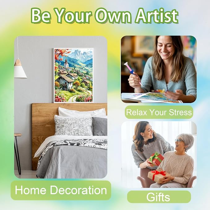Ycydilirab Landscape Diamond Painting for Adults-5D Diamond Painting,European Town DIY Gem Painting Perfect for Relaxation and Home Wall Decor 12x16inch