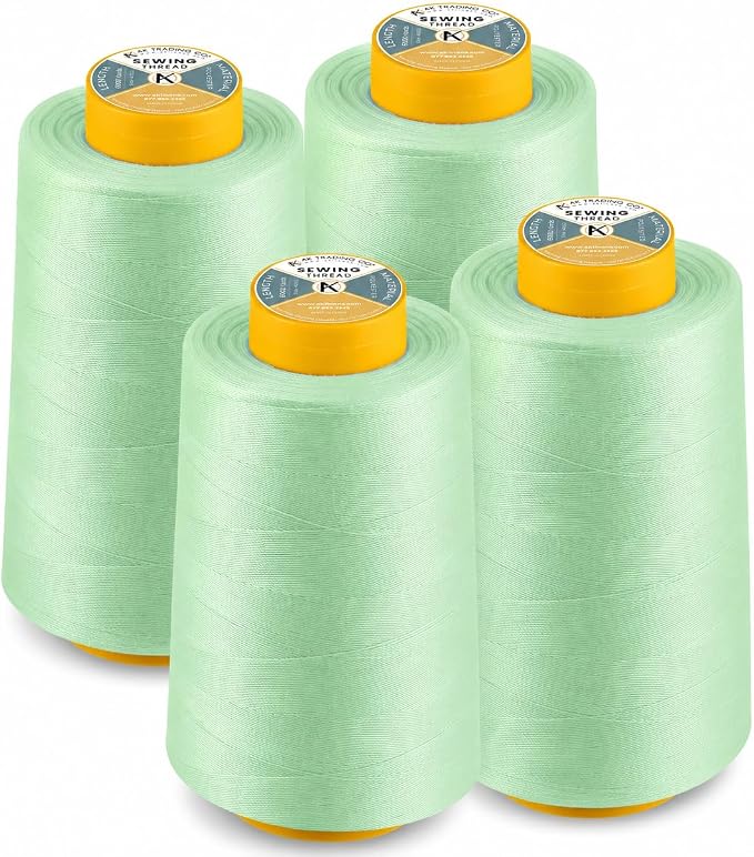 AK Trading 4-Pack Aqua All Purpose Sewing Thread Cones (6000 Yards Each) of High Tensile Polyester Thread Spools for Sewing, Quilting, Serger Machines, Overlock, Merrow & Hand Embroidery.