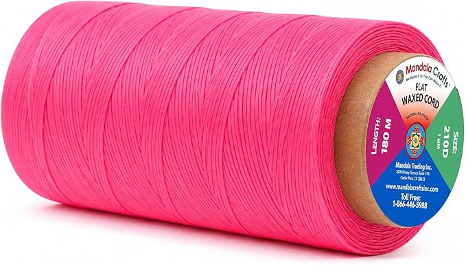 Mandala Crafts 210D 1mm Hot Pink Flat Waxed Thread for Leather Sewing