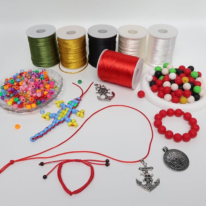 LUSTEMBER 2 mm x 330 Feet Satin Nylon Cord, Silky Smooth Nylon String for Jewelry Making Bracelet Necklaces Beading Thread Rattail Macrame Kumihimo Chinese Knot Craft