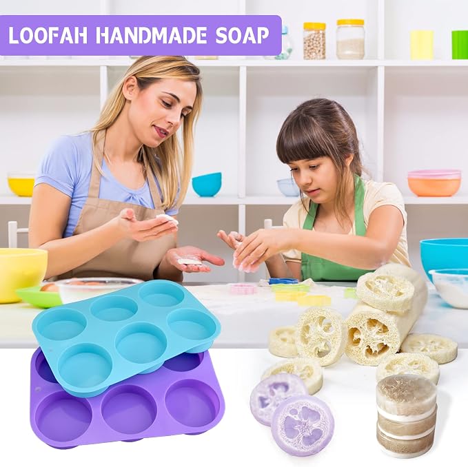 Big Round Silicone Soap Molds, 3 Inch Cylinder Silicone Mold | 6-cavity cylindrical silica gel mold is used to make loofah soap shower steamer bath bomb lotion stick chocolate DIY Crafts