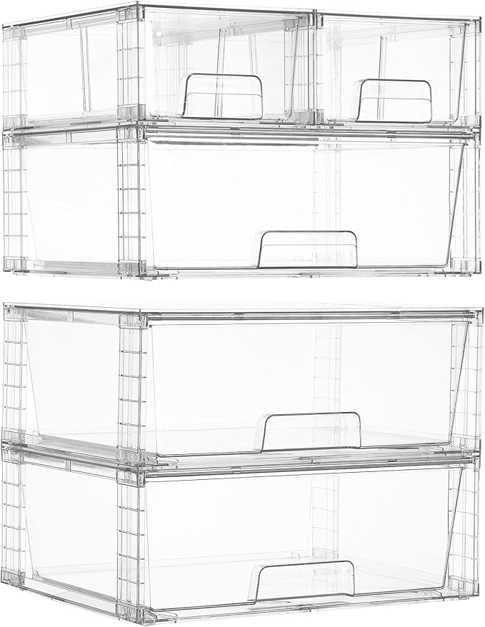 Vtopmart Clear Stackable Storage Drawers, 5 Pack Wide Storage Set