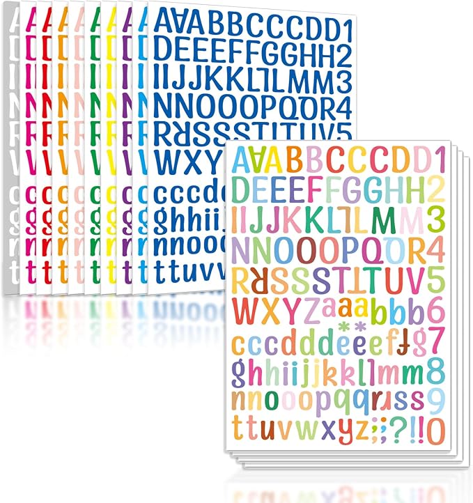 14 Sheets Letter Stickers,1764 Alphabet Stickers Vinyl Self-Adhesive Number Alphabet Stickers, Graduation Cap, Classroom Decor, Water Bottle, Mailbox Numbers Labels DIY Crafts, Notebook(Colorful)
