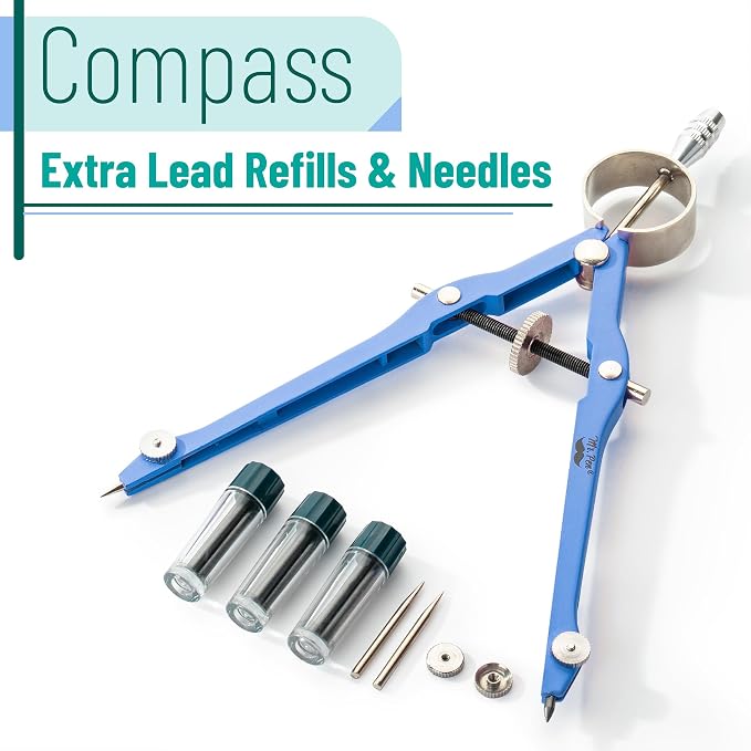 Mr. Pen- Professional Compass for Geometry, Extra Lead | Metal Compass Drawing Tool for Students, Drafting and Engineering, Technical Drawings, Circles and Geometry Projects