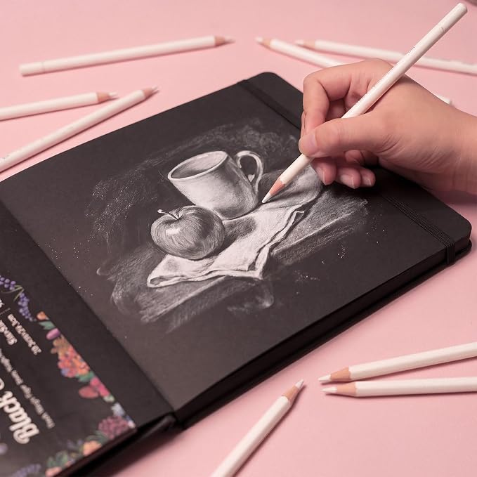 160gsm Black Paper Sketchbook 8 × 8 in, 50 Sheets Black Paper Notebook