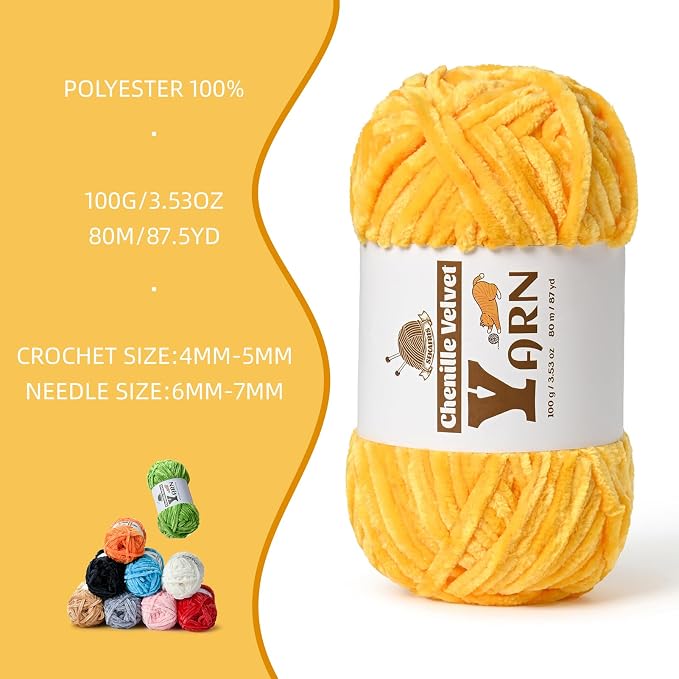 Chenille Crochet Golden Yellow Yarn 3 Pack