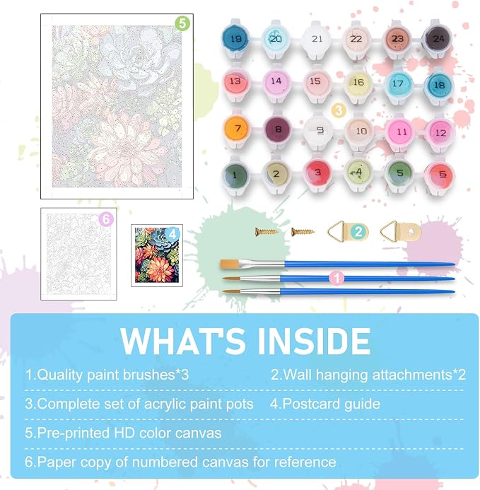 Paint by Numbers Kit for Adults, Succulents DIY Acrylic Canvas Painting Set | 16x20 Inch, Number Painting Craft Kit for Adults, Perfect for Beginners, Home Wall Decor, Stress Relief Relaxing Hobby Gift