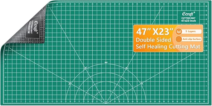 Ecraft 23"x47" Large Self Healing Non-Slip Cutting Mat, Double Sided 5-Ply Black Green Mat for Quilting, Sewing, Fabric, Crafts and Scrapbooking