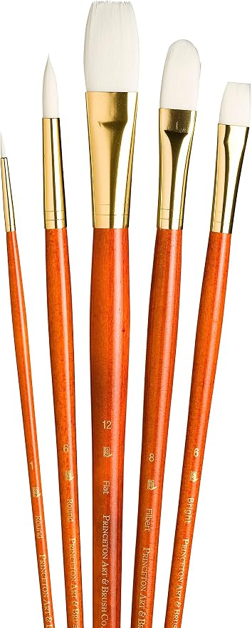 Princeton RealValue Brush Set, White Taklon, Orange Handle, 5 Piece, 1 Count