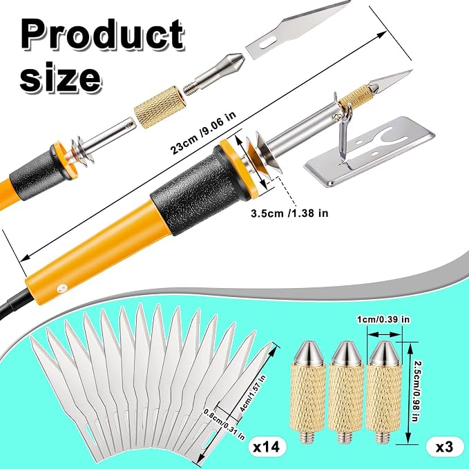 Honoson 19 Pcs Electric Hot Knife Cutting Tool with 14 Blades, Yellow