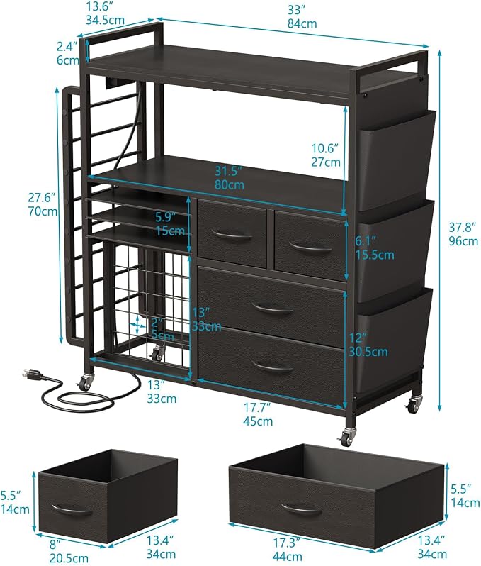 VENNQD Large Craft Organizer and Storage Rolling Cart Compatible with Cricut Machine with Fabric Drawers Vinyl Roll Holder Accessories for Home Craft Workstation Room (Black)