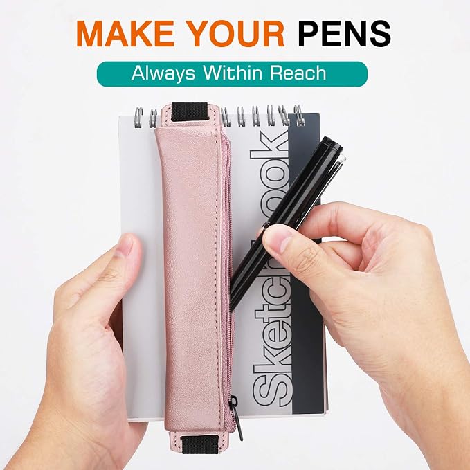 MoKo Elastic Pen Holder for Notebook, 2 Pack PU Leather Pouches