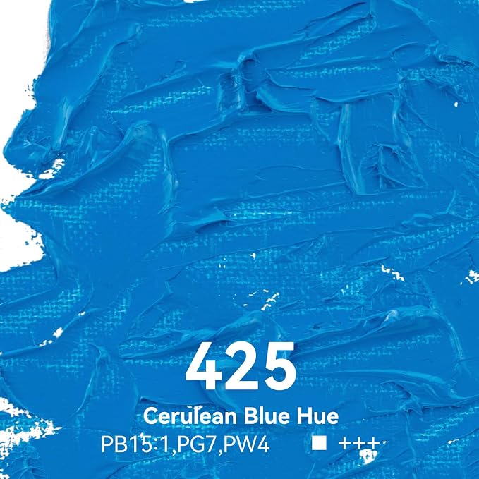 PHOENIX Cerulean Blue Hue Oil Paint - 40ml / 1.35 Fl oz. Single Tube - Artist Quality Oil Based Paint for Professionals