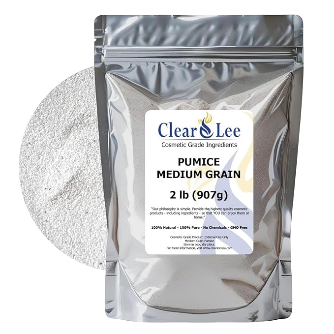 ClearLee Cosmetic Grade Pumice - 100% Pure Natural Grain/Powder - Great For Skin Exfoliation in DIY Soaps, Masks, Scrubs for Face, Body, Foot (2lb, Medium Grain)