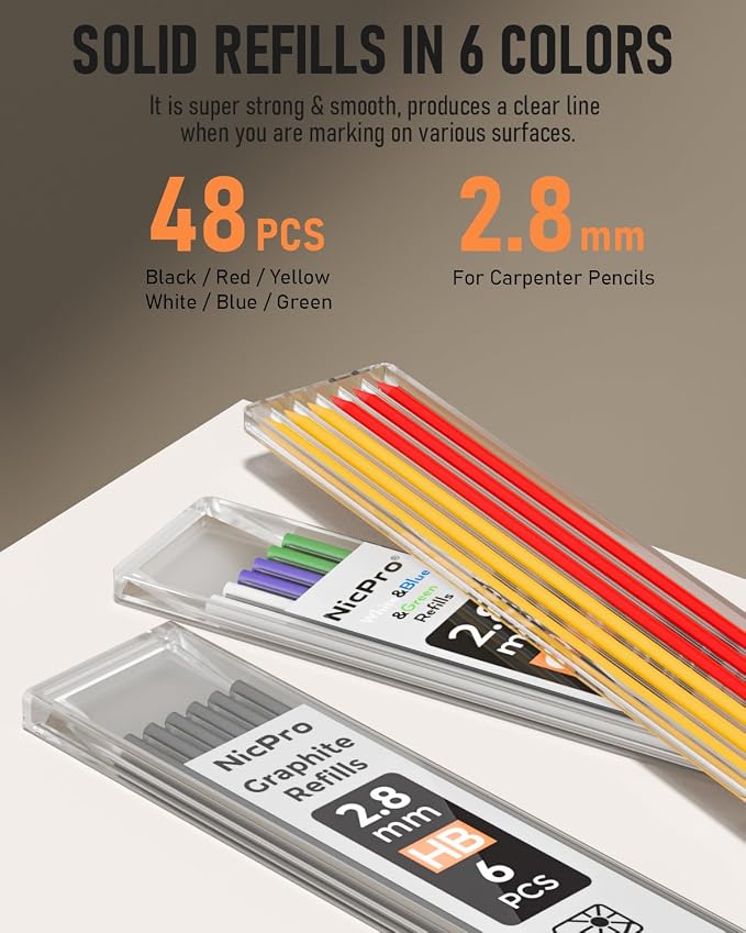 Nicpro 6 Pack Carpenter Pencil with Sharpener, Mechanical Carpenter Pencils