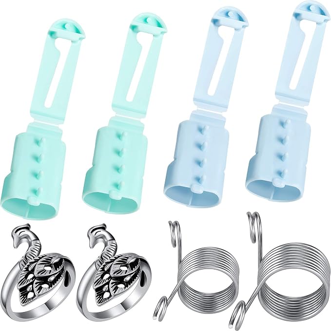 8 Pieces Yarn Guide Finger Holder Knitting Thimble Hand Knitting Supplies, 4 Plastic Yarn Guide, 2 Metal Stainless Steel Thimble Finger Holder, 2 Adjustable Braided Ring for Crochet Craft