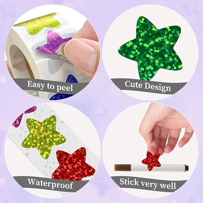 Imeepa 500PCS Multi-Color Star Stickers, 1" Foil Shiny Glitter Labels