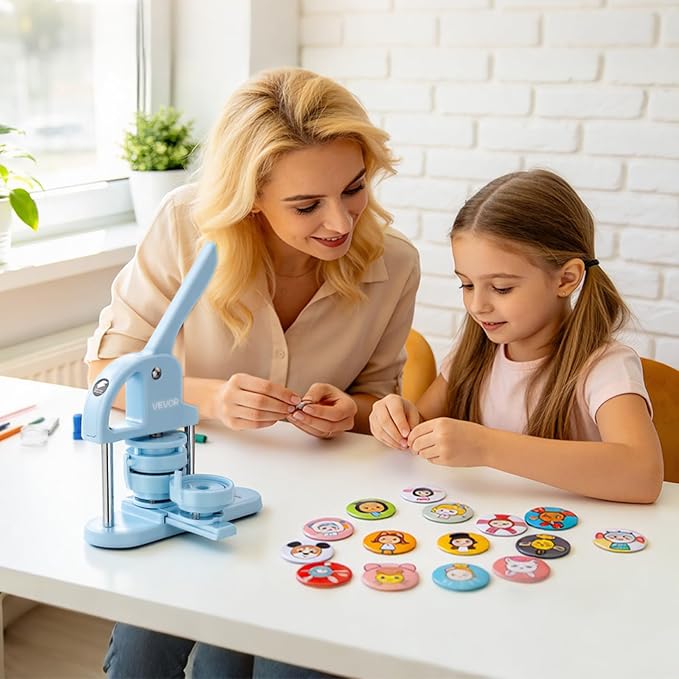 VEVOR Button Maker Supplies 50 Sets 1.25 in / 32 mm Refrigerator Magnets, Button Parts with Magnetic Backs, Metal Shells, Clear Mylar Films, and Blank Circle Papers, for Home DIY and Kitchen Decor